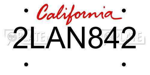 2LAN842 California License Plate
