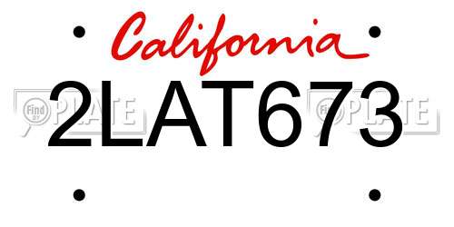 2LAT673 California License Plate