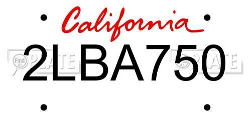 2LBA750 California License Plate
