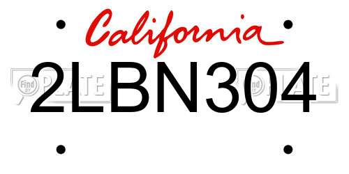 2LBN304 California License Plate