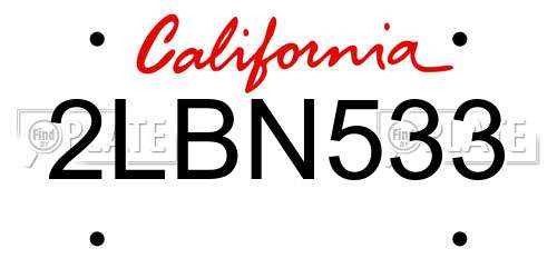 2LBN533 California License Plate