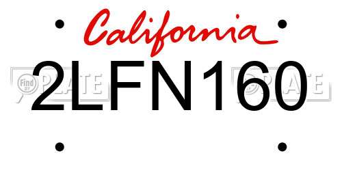 2LFN160 California License Plate
