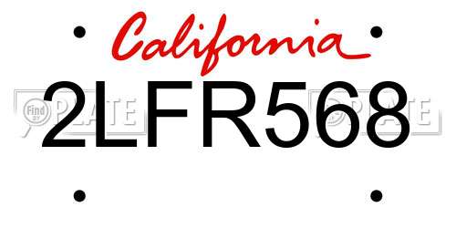 2LFR568 California License Plate