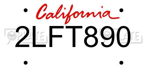 2LFT890 California License Plate