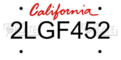 2LGF452 California License Plate