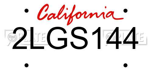 2LGS144 California License Plate