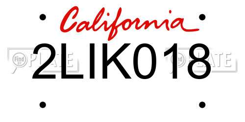 2LIK018 California License Plate