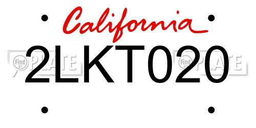 2LKT020 California License Plate