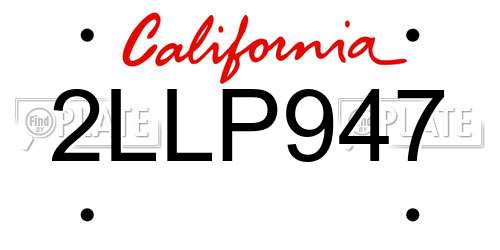 2LLP947 California License Plate