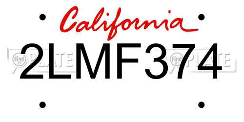 2LMF374 California License Plate
