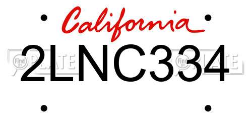 2LNC334 California License Plate