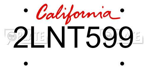 2LNT599 California License Plate
