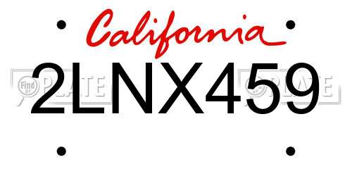2LNX459 California License Plate