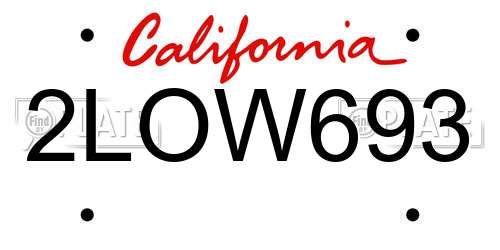 2LOW693 California License Plate