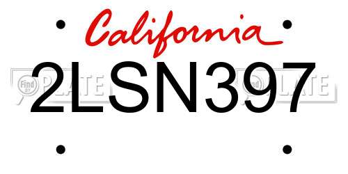 2LSN397 California License Plate