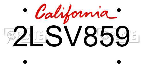2LSV859 California License Plate