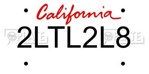 2LTL2L8 California License Plate
