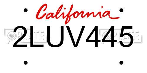 2LUV445 California License Plate