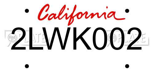 2LWK002 California License Plate