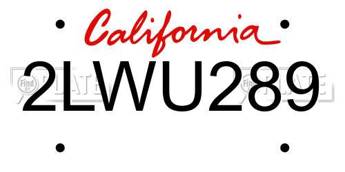 2LWU289 California License Plate