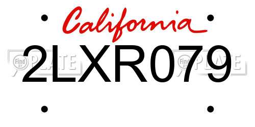 2LXR079 California License Plate