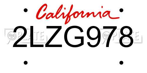 2LZG978 California License Plate