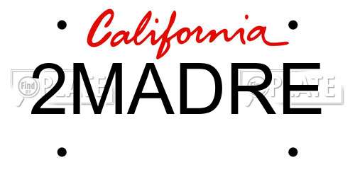 2MADRE California License Plate
