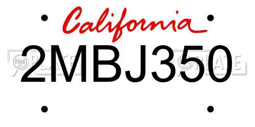 2MBJ350 California License Plate