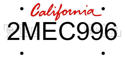 2MEC996 California License Plate