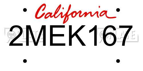 2MEK167 California License Plate