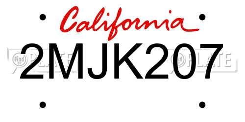2MJK207 California License Plate