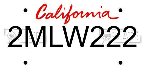 2MLW222 California License Plate