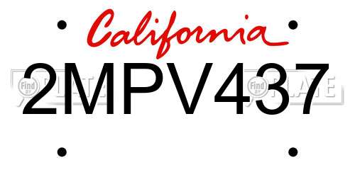 2MPV437 California License Plate