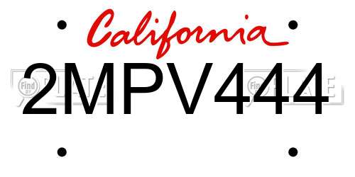 2MPV444 California License Plate