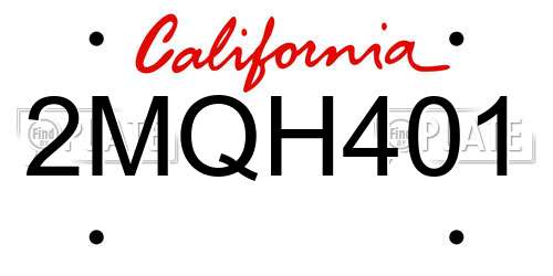 2MQH401 California License Plate