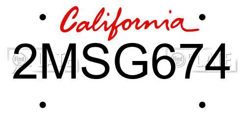 2MSG674 California License Plate
