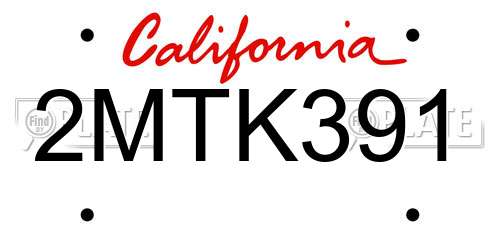 2MTK391 California License Plate