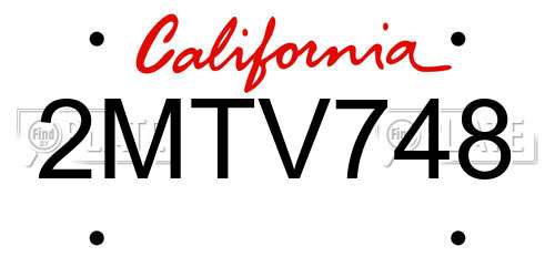 2MTV748 California License Plate