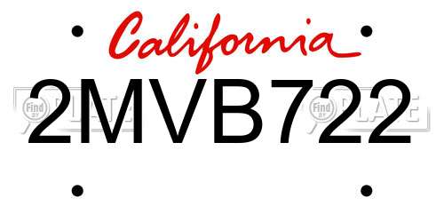 2MVB722 California License Plate