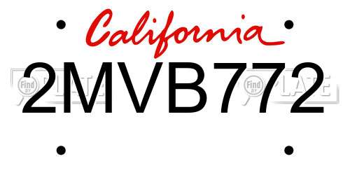 2MVB772 California License Plate