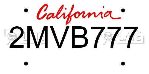 2MVB777 California License Plate