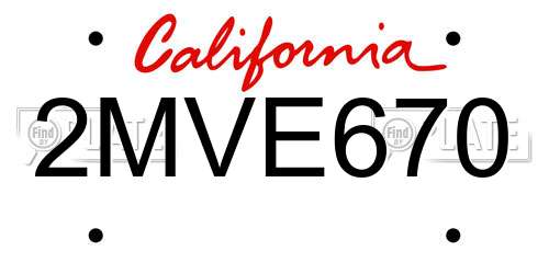 2MVE670 California License Plate