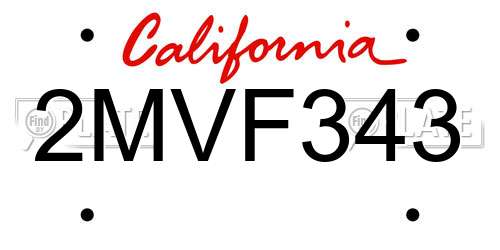 2MVF343 California License Plate
