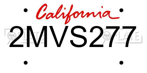 2MVS277 California License Plate