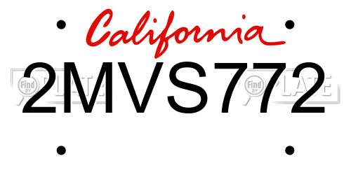 2MVS772 California License Plate