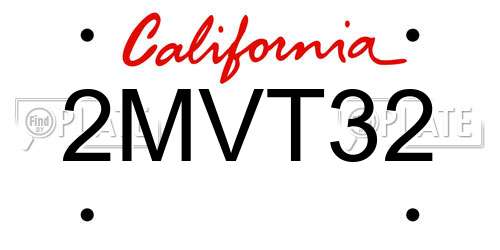 2MVT32 California License Plate