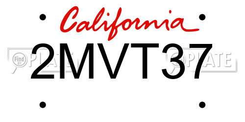 2MVT37 California License Plate