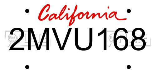2MVU168 California License Plate