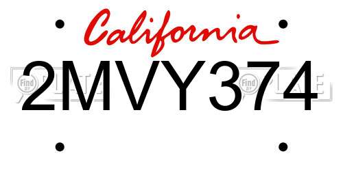2MVY374 California License Plate