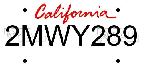 2MWY289 California License Plate